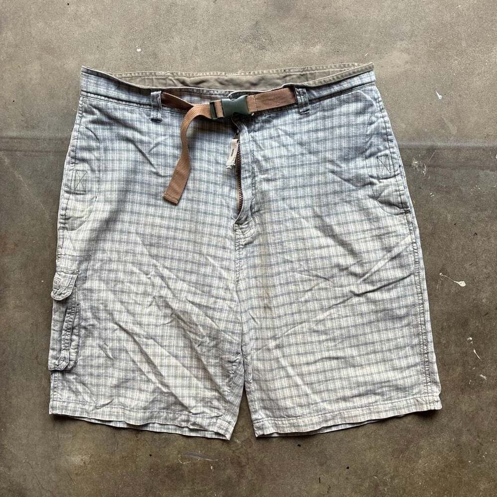 Dubo Vintage 90s Plaid Cargo Shorts with Built-In Belt